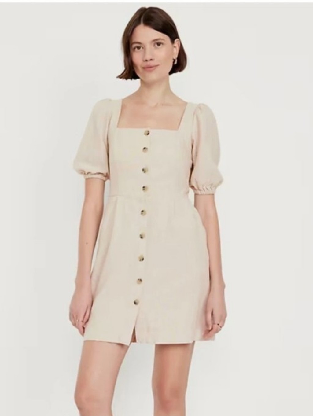 New! Old Navy Linen-Blend Square-Neck Puff-Sleeve Button-Down Dress Size Xl
